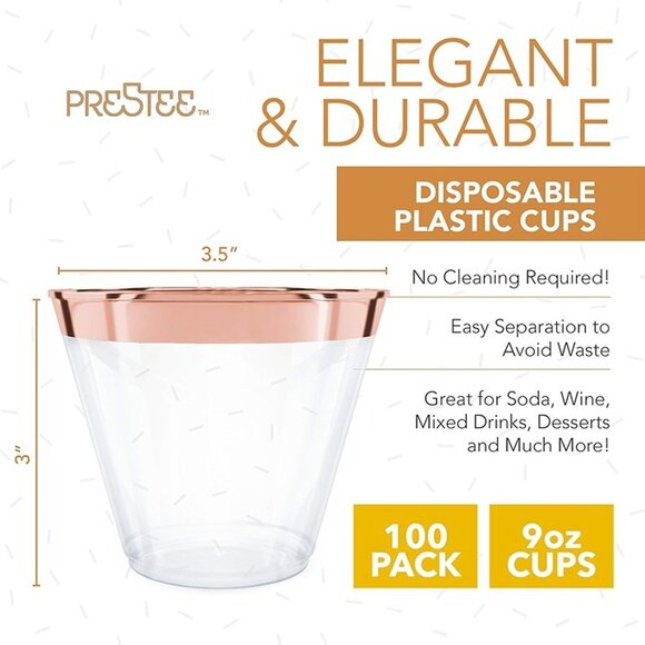 NEW  100 Rose Gold Plastic Cups - 9 oz Hard Disposable Rose Gold Cups - Picture 5 of 9
